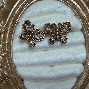 Avon Gold Butterfly Earrings with Sparkling Accents